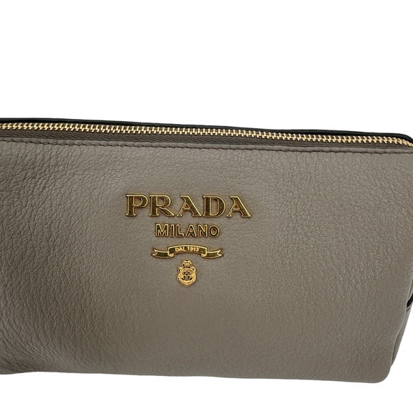 PRADA Vitello Daino Leather Cosmetic Pouch in Argilla - Picture 13 of 16